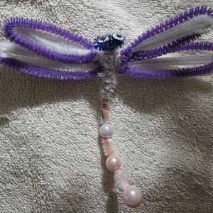 Purple and White Dragonfly Hair Accessory